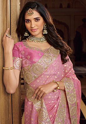 Half N Half Art Silk Saree in Light Pink