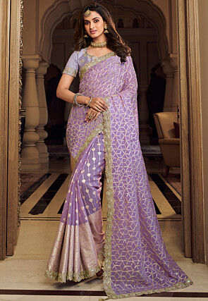 Half N Half Art Silk Saree in Light Purple