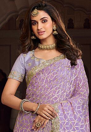 Half N Half Art Silk Saree in Light Purple