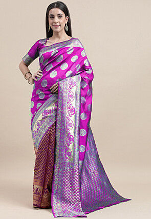 Half N Half Art Silk Saree in Magenta and Purple