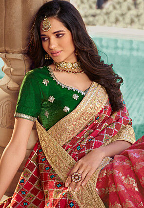 Half N Half Art Silk Saree in Maroon