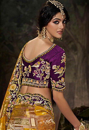Half N Half Art Silk Scalloped Saree in Mustard and Purple