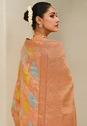Half N Half Art Silk Jacquard Saree in Peach