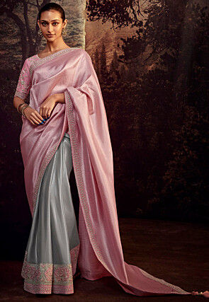 Half N Half Art Silk Saree in Pink and Grey