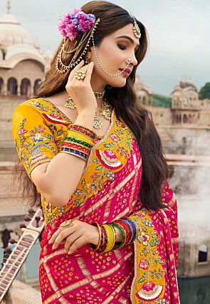 Half N Half Art Silk Saree in Pink and Mustard