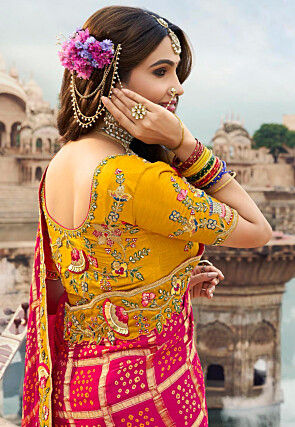 Half N Half Art Silk Saree in Pink and Mustard