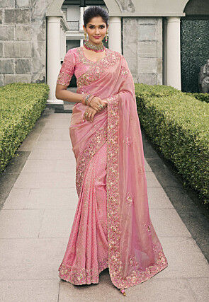 Half N Half Art Silk Saree in Pink