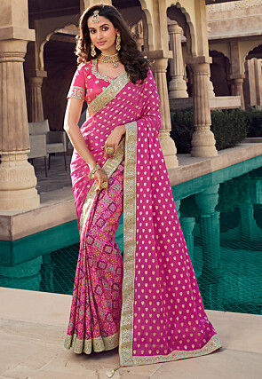 Half N Half Art Silk Saree in Pink