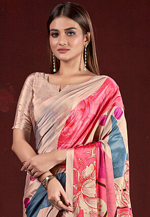 Half N Half Art Silk Saree in Purple and Beige