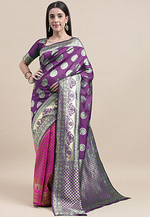 Half N Half Art Silk Saree in Purple and Magenta
