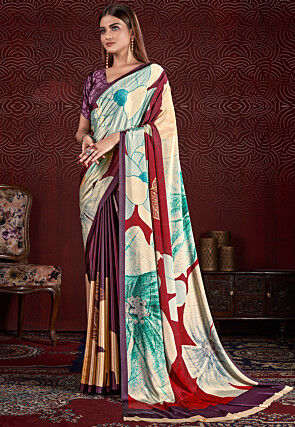 Half N Half Art Silk Saree in Purple and Multicolor