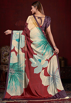 Half N Half Art Silk Saree in Purple and Multicolor