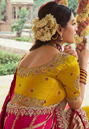 Half N Half Art Silk Saree in Red and Yellow