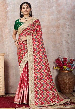 Half N Half Art Silk Saree in Red