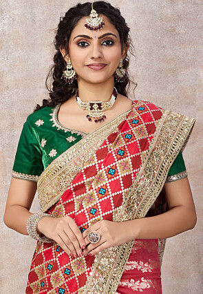 Half N Half Art Silk Saree in Red