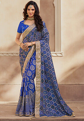 Half N Half Art Silk Saree in Royal Blue