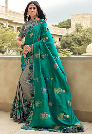 Peacock Green Color Cotton Silk Saree