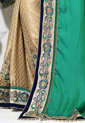 Half N Half Art Silk Saree in Teal Green and Beige