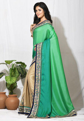 Half N Half Art Silk Saree in Teal Green and Beige