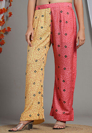 Half N Half Block Printed Rayon Palazzo in Peach and Beige
