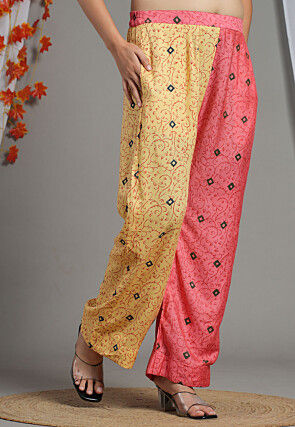 Half N Half Block Printed Rayon Palazzo in Peach and Beige