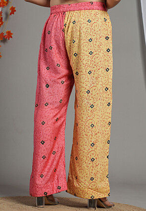 Half N Half Block Printed Rayon Palazzo in Peach and Beige