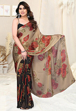 Half N Half Chiffon Saree in Beige and Black