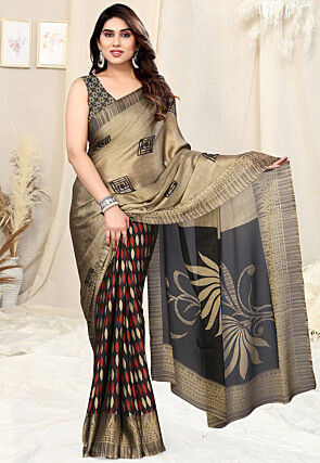 Half N Half Chiffon Saree in Beige and Black