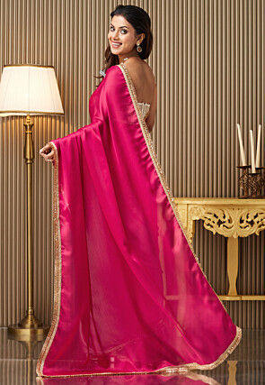 Half N Half Chiffon Saree in Fuchsia and Pink