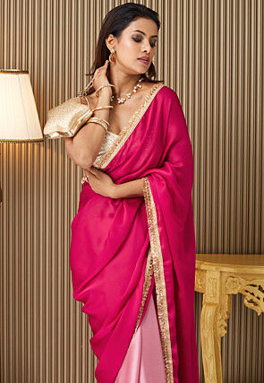 Half N Half Chiffon Saree in Fuchsia and Pink