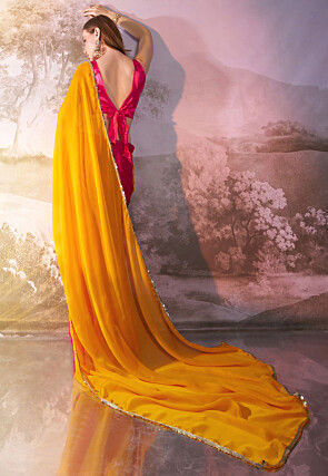 Half N Half Chiffon Saree in Fuchsia and Yellow