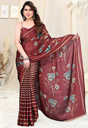 Half N Half Chiffon Saree in Maroon