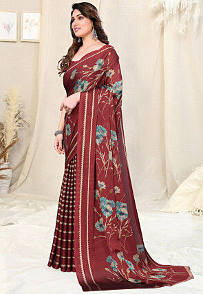 Half N Half Chiffon Saree in Maroon
