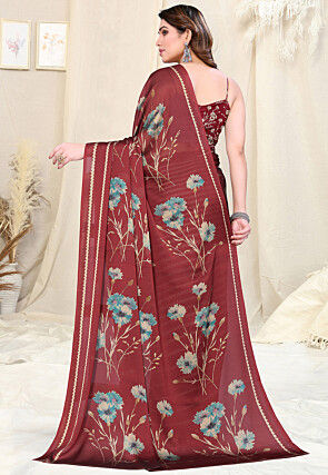 Half N Half Chiffon Saree in Maroon