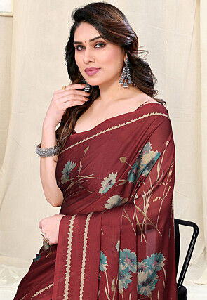 Half N Half Chiffon Saree in Maroon