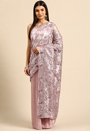 Half N Half Chinon Chiffon and Chantelle Net Saree in Light Old Rose