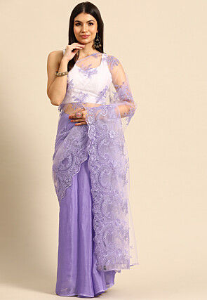 Half N Half Chinon Chiffon and Net Scalloped Saree in Light Purple