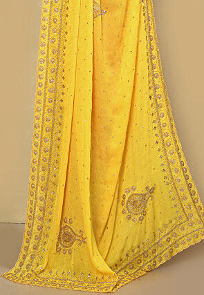 Half N Half Crepe Jacquard Saree in Yellow and Purple