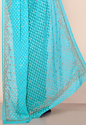 Half N Half Georgette Brasso Saree in Navy Blue and Blue