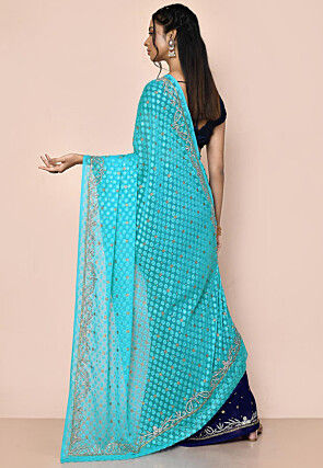 Half N Half Georgette Brasso Saree in Navy Blue and Blue