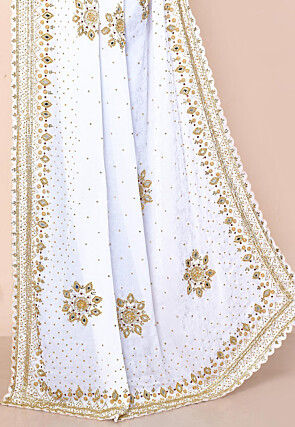 Half N Half Georgette Brasso Saree in White and Blue