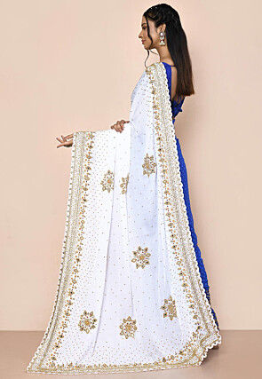 Half N Half Georgette Brasso Saree in White and Blue