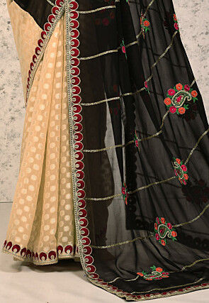 Half N Half Georgette Saree in Black and Beige
