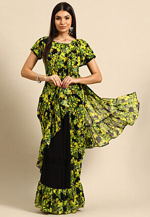 Half N Half Georgette Saree in Black