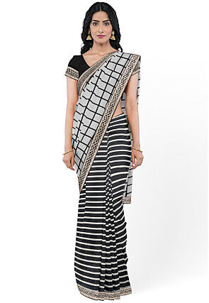 Half N Half Georgette Saree in Black