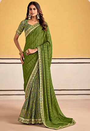 Half N Half Georgette Saree in Green