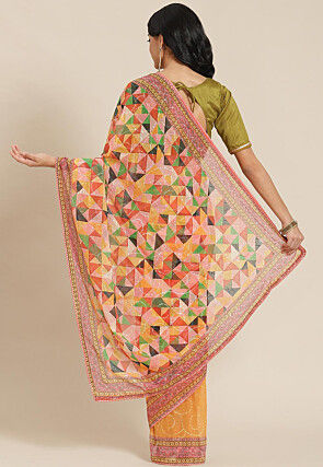 Half N Half Georgette Saree in Multicolor and Mustard