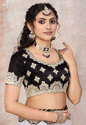 Half N Half Georgette Saree in Off White and Black