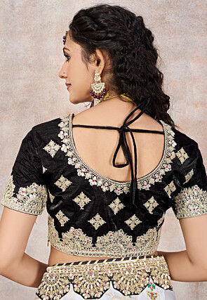 Half N Half Georgette Saree in Off White and Black