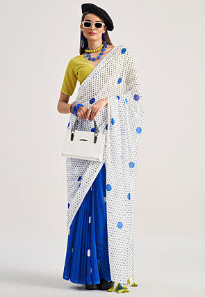 Half N Half Georgette Saree in Off White and Blue
